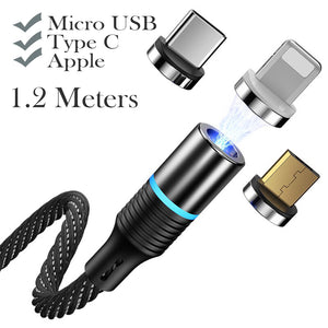 3-in-1 Fast Charging Magnetic Cable Charger for Micro USB, Type C and for Apple Devices iPhone 12 11 Pro XS Max_0