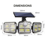 Solar Powered Three Head Motion Sensor Outdoor Solar Light 270 ° Wide Angle Wall Remote Lamp_4