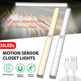 36 LED USB Rechargeable Magnetic Wardrobe Motion Sensor Light_8