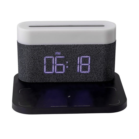 3-in-1 Wireless Charger Alarm Clock and Adjustable Night Light- USB Power Supply