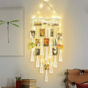 Hanging Photo Display Macramé with Light Wall Décor - Battery Powered_0