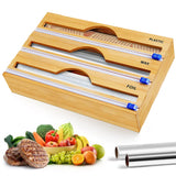 3 Grids Bamboo Food Wrap Holder Foil and Cling Film Cutter_0