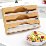 3 Grids Bamboo Food Wrap Holder Foil and Cling Film Cutter_3
