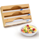 3 Grids Bamboo Food Wrap Holder Foil and Cling Film Cutter_5