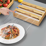 3 Grids Bamboo Food Wrap Holder Foil and Cling Film Cutter_7