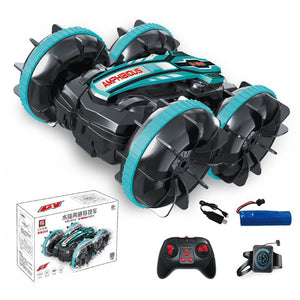 2.4GHz Dual RC Amphibious Stunt Car & Watch Gesture Sensor RC Boat Toy - USB Rechargeable_0
