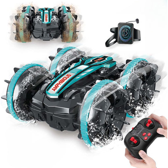 2.4GHz Dual RC Amphibious Stunt Car & Watch Gesture Sensor RC Boat Toy - USB Rechargeable_0