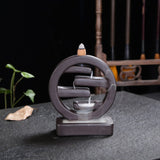 Round Ceramic Backflow Waterfall Incense Burner Smoke Censer_1