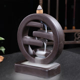 Round Ceramic Backflow Waterfall Incense Burner Smoke Censer_4