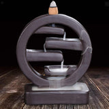 Round Ceramic Backflow Waterfall Incense Burner Smoke Censer_6