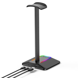 RGB Headphones Stand with 7 Light Modes and 1 USB-C Charging port and 1 USB charging port - USB Plugged In_0