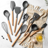 12PCS Silicone Utensils Set Wooden Cooking Kitchen Essentials_9