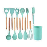 12PCS Silicone Utensils Set Wooden Cooking Kitchen Essentials_1