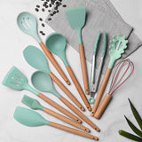 12PCS Silicone Utensils Set Wooden Cooking Kitchen Essentials_8