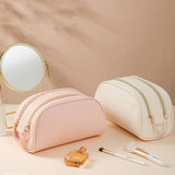 Large Capacity Double Zipper PU Leather Portable Cosmetic Bag_4