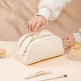 Large Capacity Double Zipper PU Leather Portable Cosmetic Bag_5